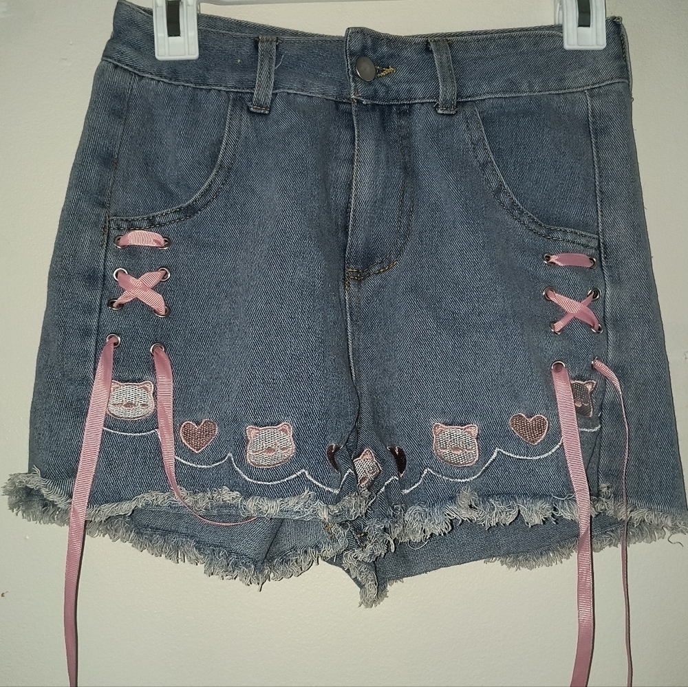 Denim Shorts with Pink Accents